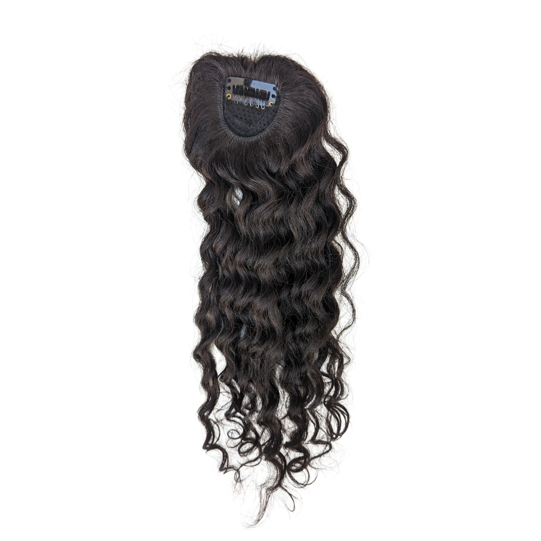 1 Clip Hair Patch Natural Black Steamed Curly